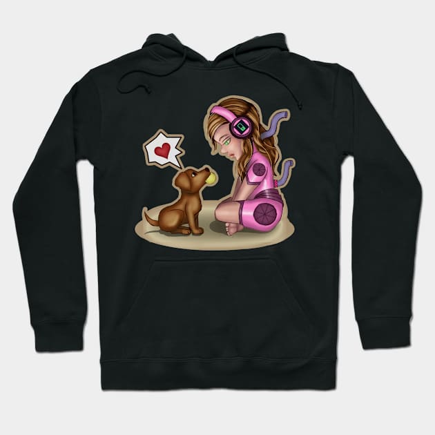 Cyborg girl and Puppy Playmate Hoodie by BeccaEverAfter